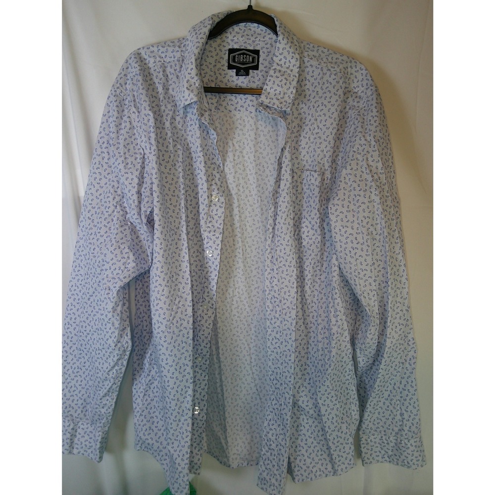 Gibson Trading Company Mens XL Button Down Shirt White Blue Paisley Long Sleeve